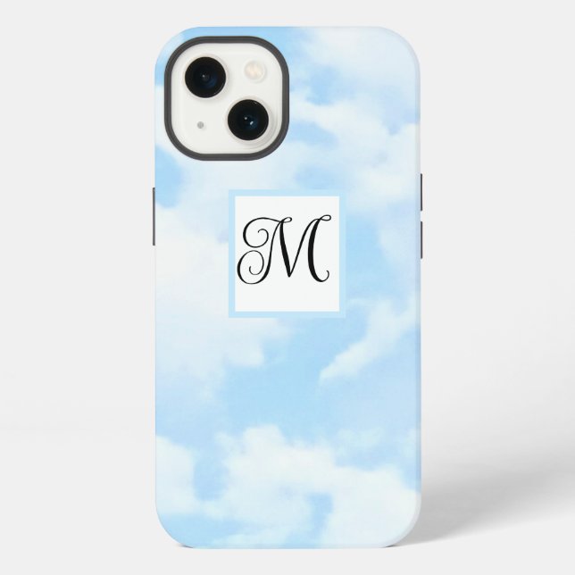 Photo of Soft Blue Sky Fancy Letter Single Initial iPhone Case (Back)