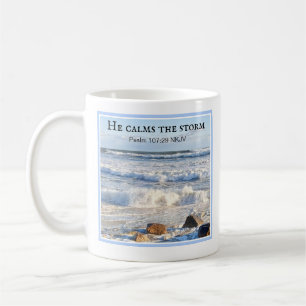 Photo of Stormy Sea He Calms the Storm Bible Verse Coffee Mug