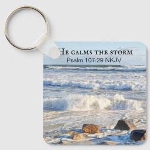 Photo of Stormy Sea He Calms the Storm Bible Verse Key Ring