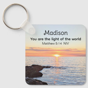 Photo of Sun and Ocean Bible Verse Name Key Ring