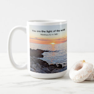 Photo of Sunset on Ocean Bible Verse Name Coffee Mug