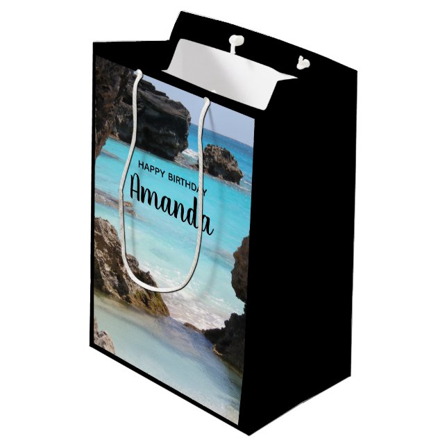 Photo of Tropical Island Coast & Sea Birthday Medium Gift Bag (Back Angled)