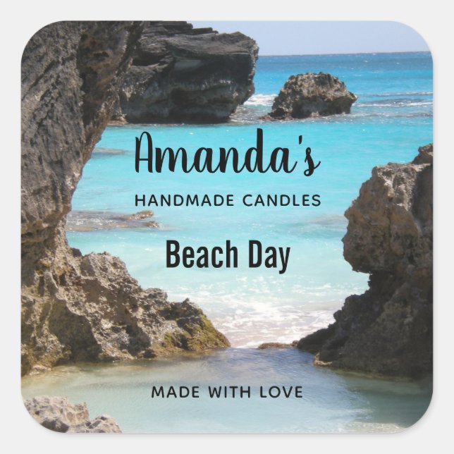 Photo of Tropical Island Coast & Sea Candle Biz Square Sticker (Front)