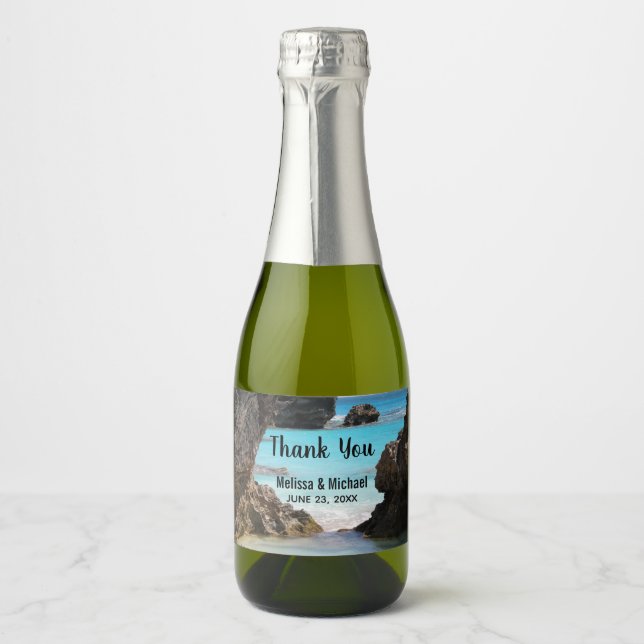 Photo of Tropical Island Coast & Sea Thank You Sparkling Wine Label (Front)