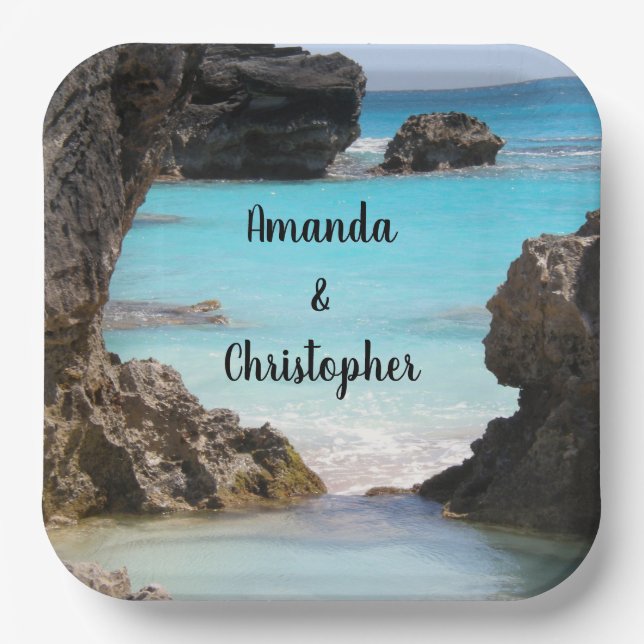  Photo of Tropical Island Coast & Sea Wedding Paper Plate (Front)