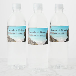 Photo of Tropical Island Coast & Sea Wedding Water Bottle Label