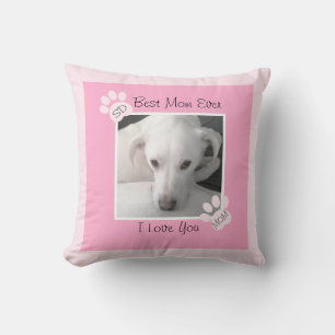 Photo of Unique Cute White Dog Monogram Pink Paws Cushion