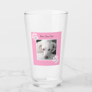 Photo of Unique Cute White Dog Monogram Pink Paws Glass