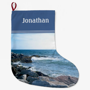 Photo of Wavy Atlantic Ocean Blue Large Christmas  Large Christmas Stocking