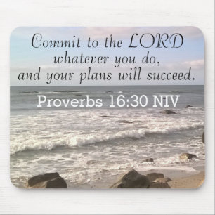 Photo of Wavy Ocean Shore Proverbs Bible Verse Mouse Mat