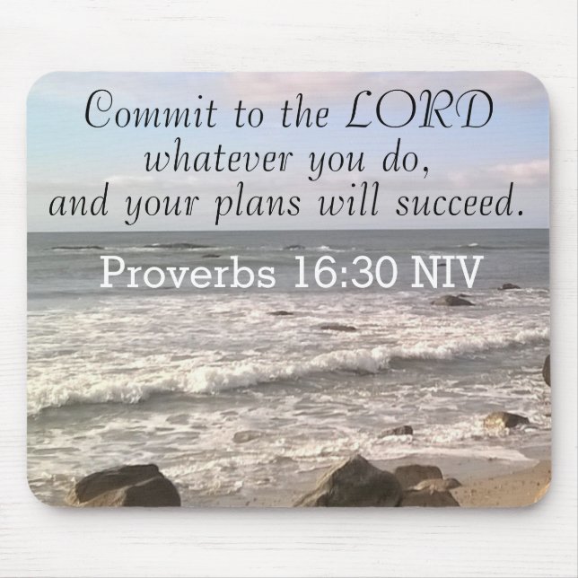 Photo of Wavy Ocean Shore Proverbs Bible Verse Mouse Mat (Front)