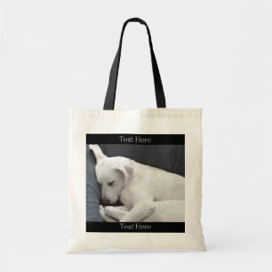 Photo of White Dog Peacefully Sleeping on Couch Tote Bag