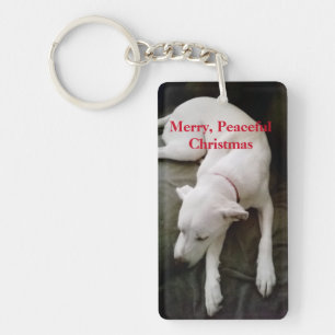 Photo of White Puppy Dog Peacefully taking a Nap Key Ring