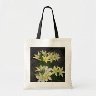 Photo of Yellow Lilies on Dark Background Tote Bag