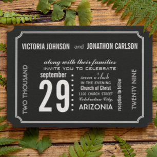 Photo on Back Black & White Typography Wedding  Invitation