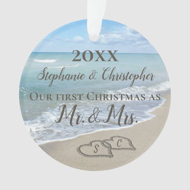 Photo on Back First Christmas Together Beach Ornament (Front)