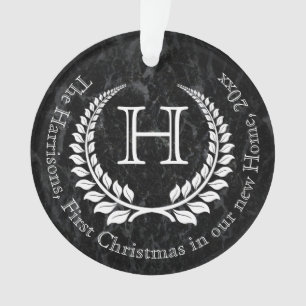 Photo on Back Monogrammed Letter First Christmas Ornament