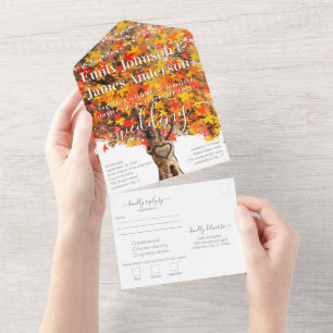 Photo on back Rustic Orange Red Maple Tree Wedding All In One Invitation