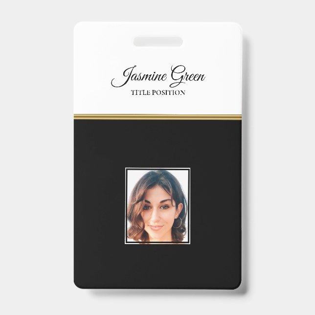 Photo On Black And White Background ID Badge (Front)