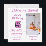 Photo on Five Year Old Girl Party Invitation<br><div class="desc">Celebrate in style with our Photo on Five Year Old Girl Party Invitation! This adorable invitation is perfect for any little girl's birthday celebration. Whether you're planning a big party or a small gathering, this fun and cutesy invite will set the tone for a memorable celebration. Product Details: - Child...</div>
