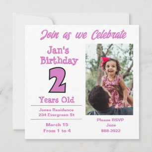 Photo on Two Year Old Girl Party Invitation