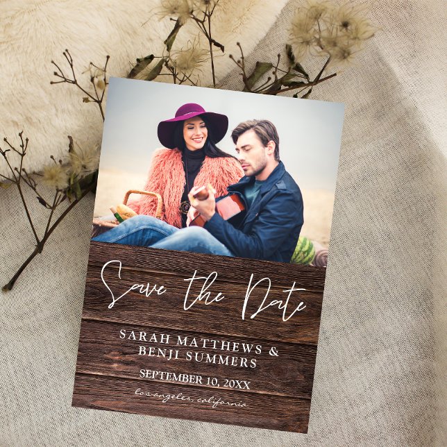 Photo on Wood B Rustic Save the Date Invitation (Creator Uploaded)
