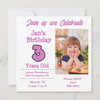 Photo on Young Girl Party Invitation