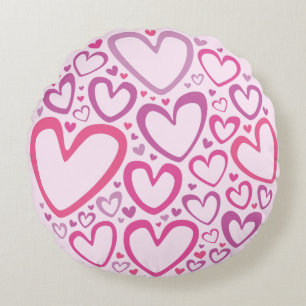 Photo One Side Hearts in Pink and Purple Cute Girl Round Cushion