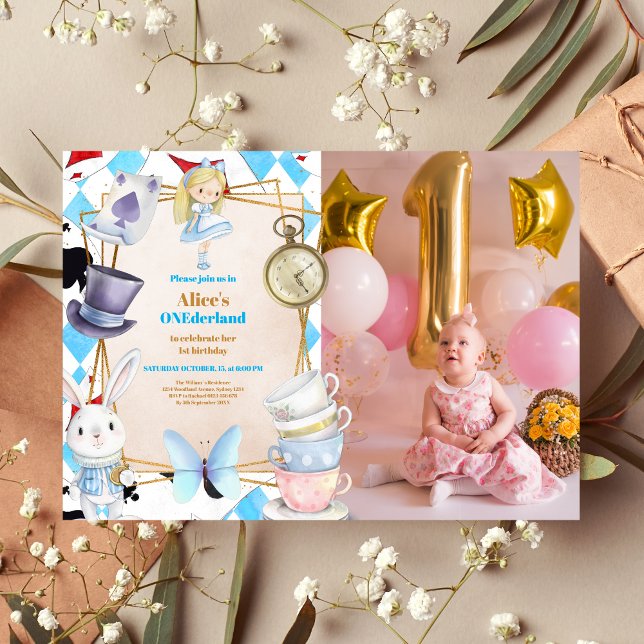 Photo Onederland Alice in Wonderland 1st Birthday  Invitation (Creator Uploaded)