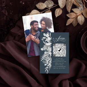 Photo Online RSVP QR Code Burgundy Grey Botanical Enclosure Card