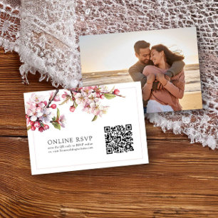 Photo Online RSVP QR Code Cherry Blossom Wedding