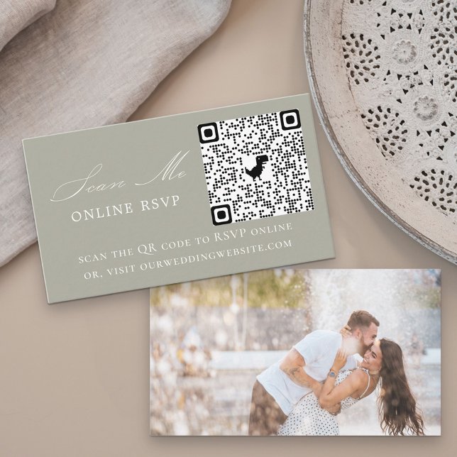 Photo Online RSVP QR Code Sage Green Wedding Enclosure Card (Creator Uploaded)