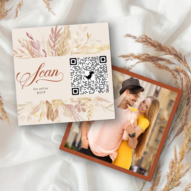 Photo Online RSVP QR Code Terracotta Botanical Enclosure Card (QR Code wedding rsvp card with your photo on the back. )