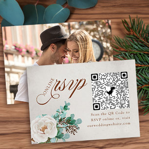 Photo Online RSVP QR Code White Rose Eucalyptus Enclosure Card