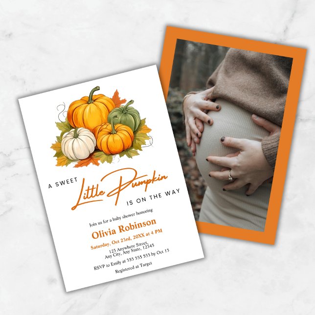 Photo Orange Autumn A Little Pumpkin Baby Shower   Invitation (Photo Orange Autumn A Little Pumpkin Baby Shower Invitation  )