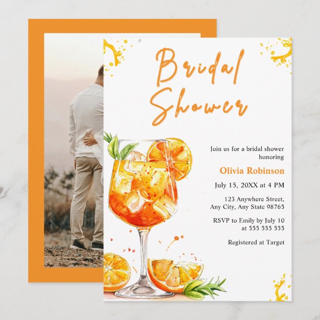 Photo Orange Cocktail Aperol Spritz Bridal Shower  Invitation (Front/Back)