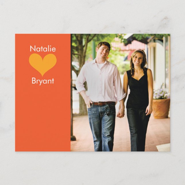 Photo Orange Heart Save the Date Postcard 2 (Front)