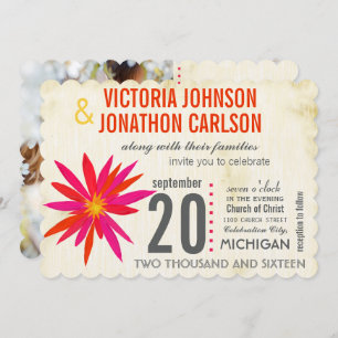 Photo Orange Pink Modern Daisy Wedding Invite