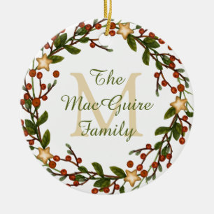 Photo Ornament Christmas Wreath Monogram Initial