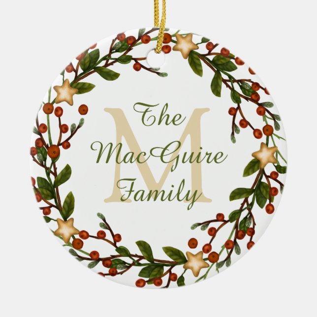 Photo Ornament Christmas Wreath Monogram Initial (Front)