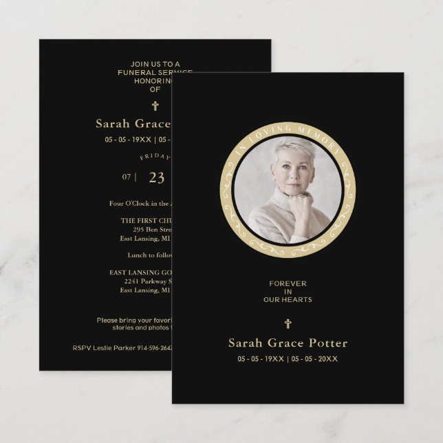 Photo Ornamental Remembering Loved One Funeral Card (Front/Back)