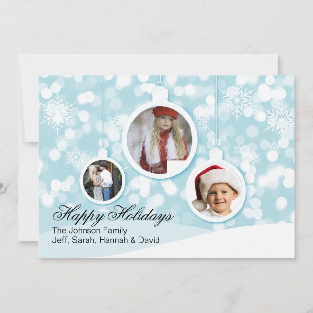 Photo Ornaments and Snowflakes Christmas Card (Front)