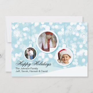 Photo Ornaments and Snowflakes Christmas Card
