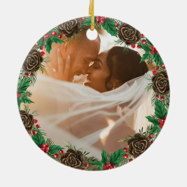 Photo Our First Christmas as Mr & Mrs Newlyweds Ceramic Tree Decoration (Back)