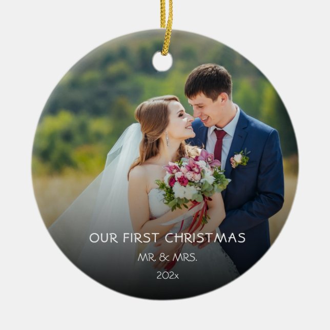  Photo Our First Christmas Married Faux Marble Ce Ceramic Tree Decoration (Front)