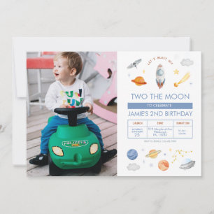 Photo Outer space Party Astronaut 2nd Birthday Invitation