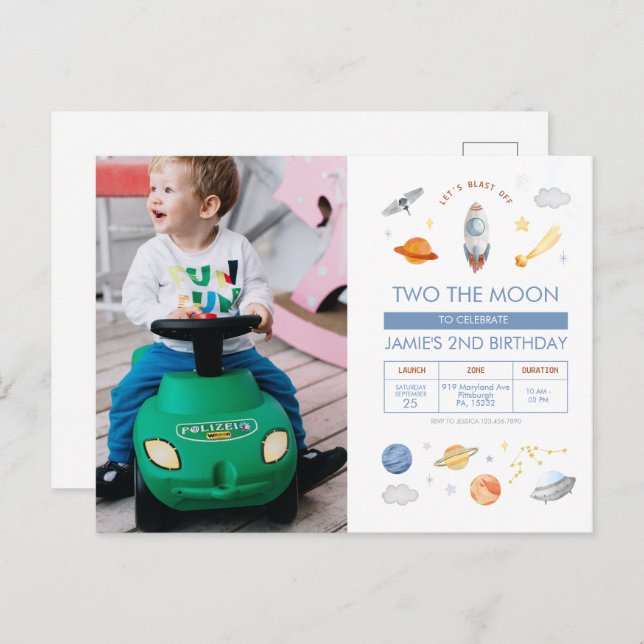 Photo Outer space Party Astronaut 2nd Birthday Postcard (Front/Back)