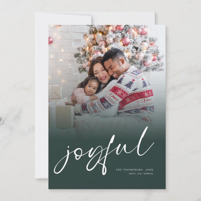 Photo Overlay 2026 Calendar Joyful Christmas Green Holiday Card (Front)