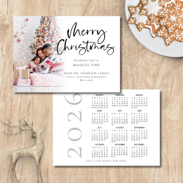 Photo Overlay 2026 Calendar Merry Christmas  Holiday Card (Front and back view)
