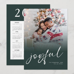 Photo Overlay 2027 Calendar Joyful Christmas Green Holiday Card